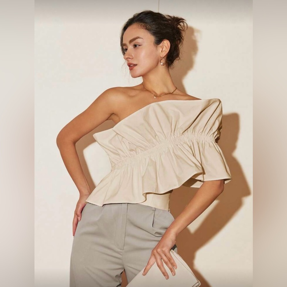 Elegant Cream Off-Shoulder Women's Top
